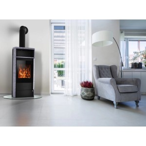 Fireplace Teramo Kaminofen mit Speckstein Verkleidung in Schwarz, 6 kW Leistung. Gemütliche Atmosphäre.