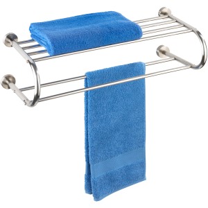 Wenko Wandregal Fastro, silbernes Bad-Wandregal mit Handtüchern aus Edelstahl.