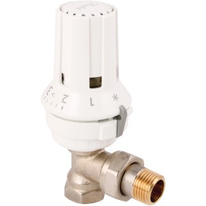 Danfoss Thermostat-Komplettset, 13 mm (1/2), Typ RA-N, Weiß, Eckform für Heizungsinstallation.