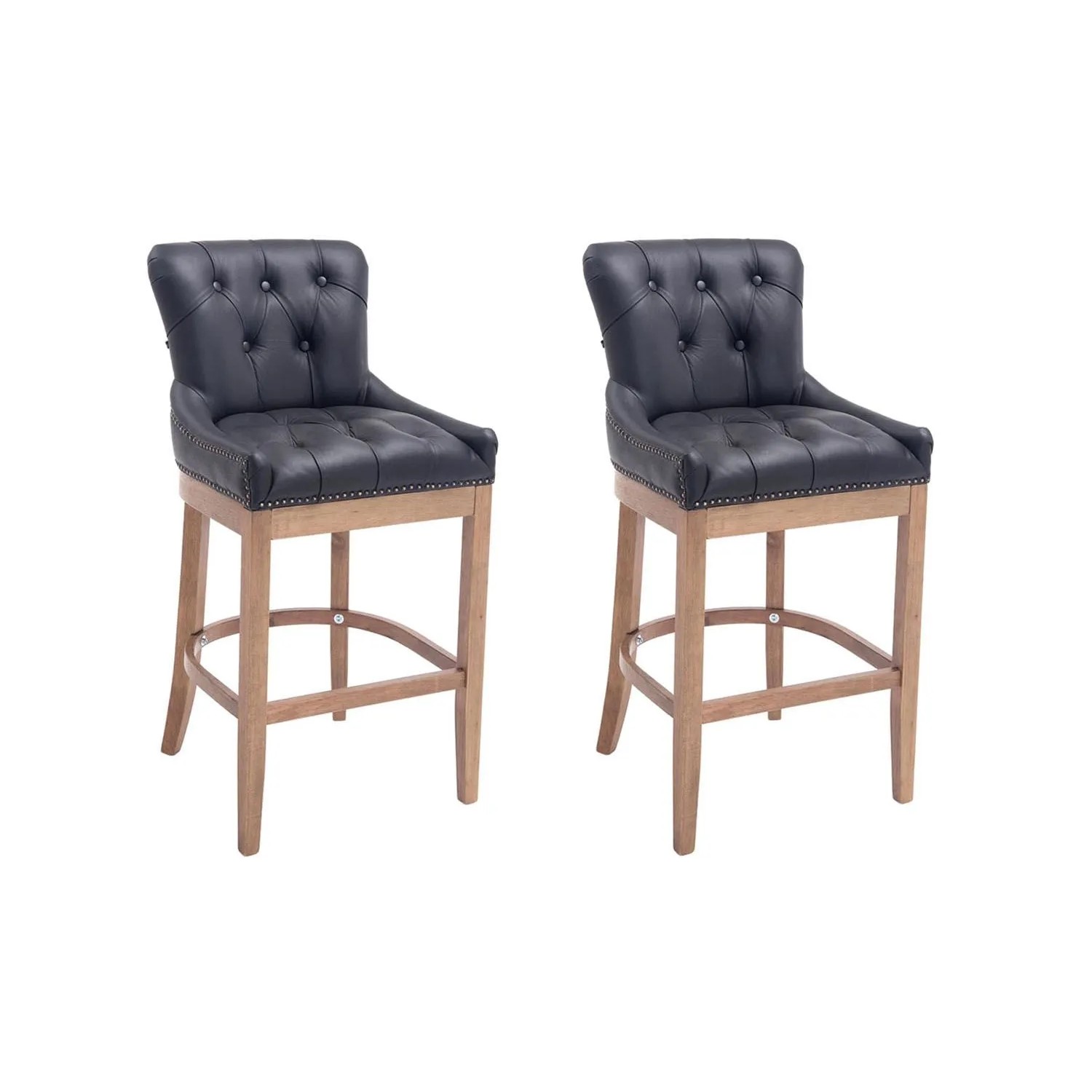CLP 2er Set Barhocker Lakewood Echtleder Schwarz/Antik-Hell
