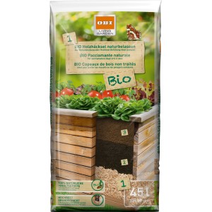 OBI Holzhäcksel Bio, naturbelassen, 2295 l, Palette. Dekorative Beetabdeckung und stabile Grundschicht für Hochbeete.