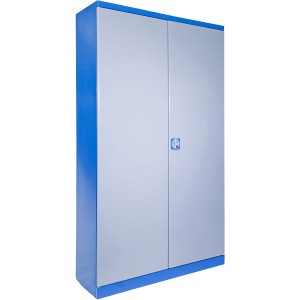 Güde Werkzeugschrank TYP C in Grau-Blau mit zwei Türen und abschließbarem Zylinderschloss.