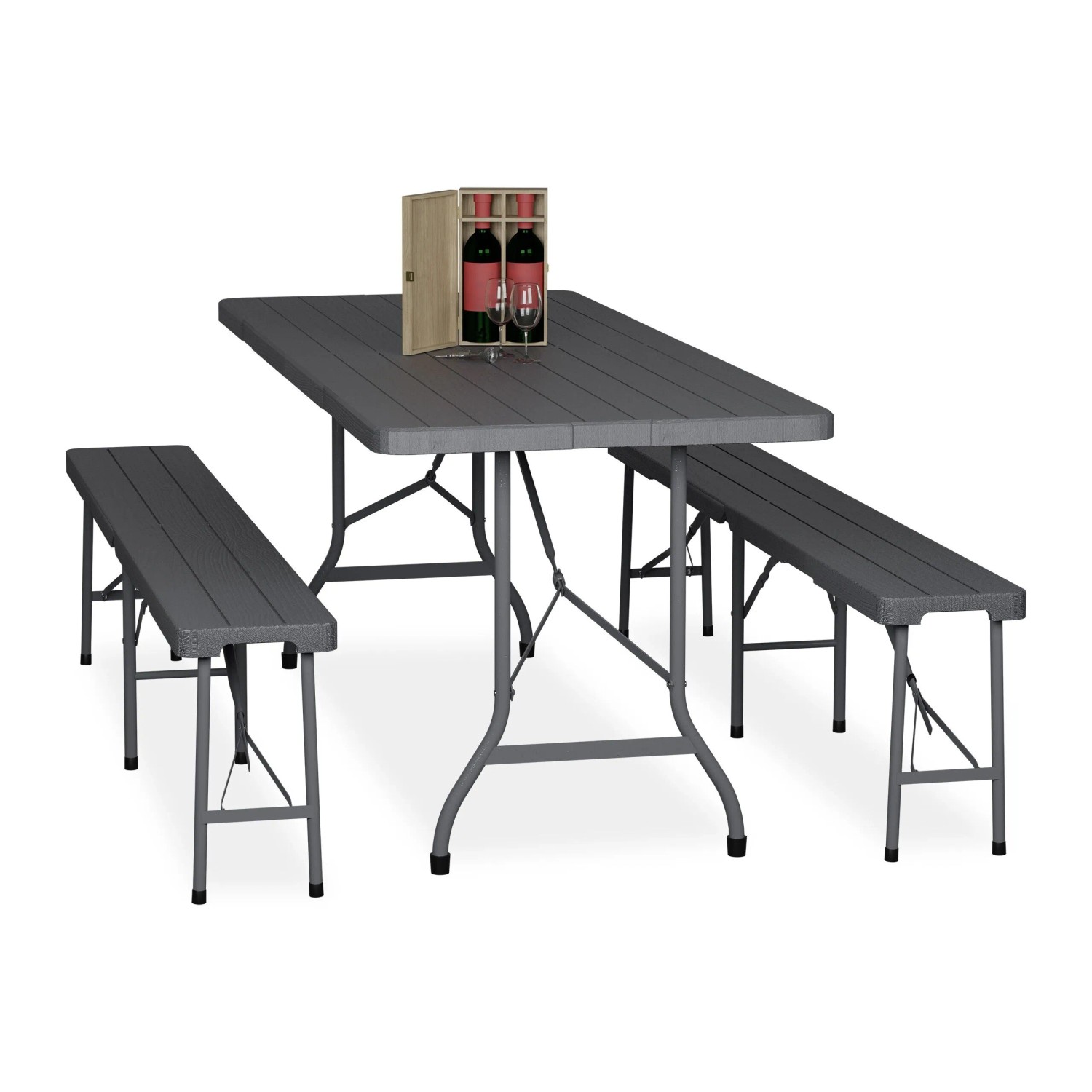 Relaxdays Bierzeltgarnitur PE-Kunststoff Stahl Grau Klappbar 180 cm x 74 cm x 73 cm