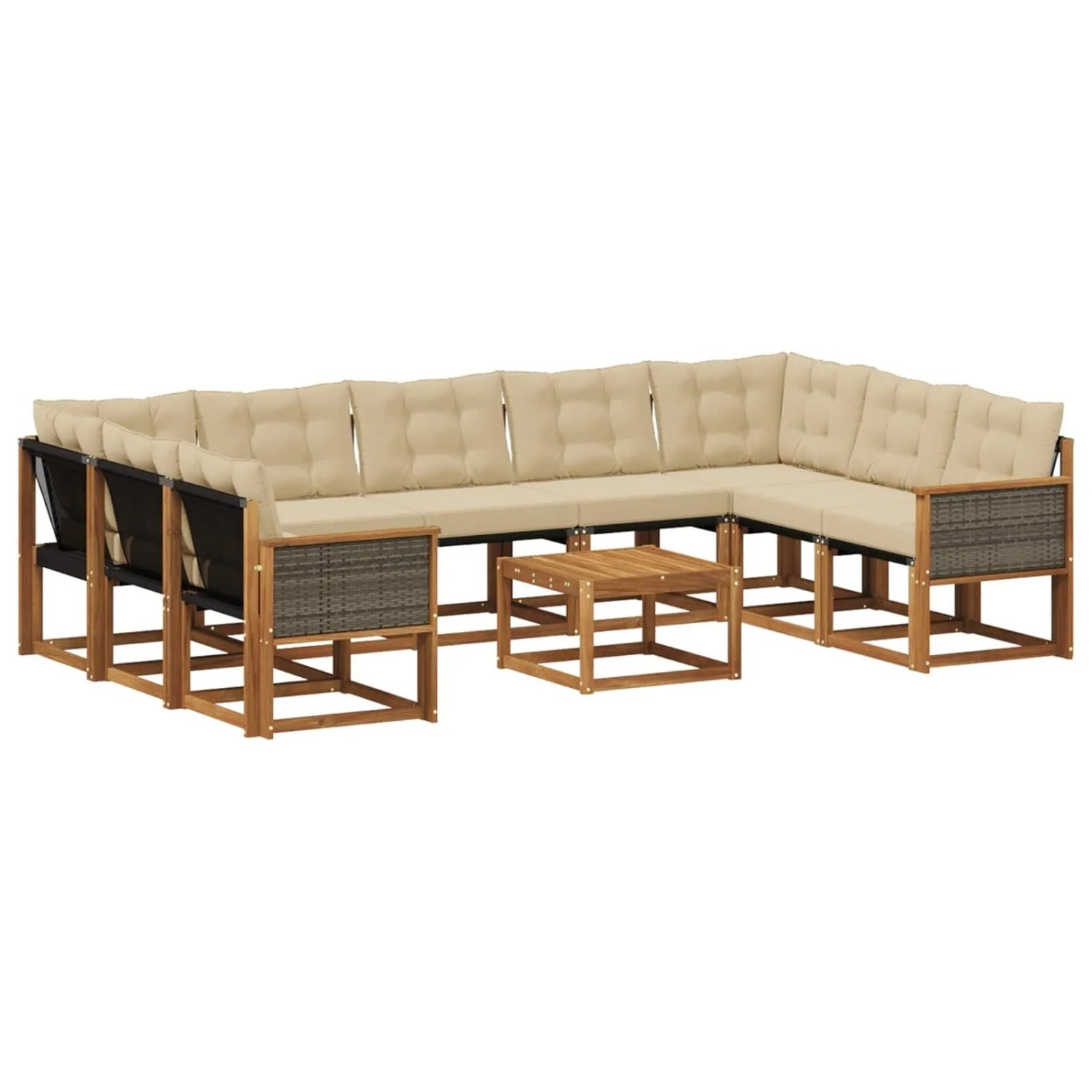 vidaXL Outdoor-Sofagarnitur mit Kissen 10 Stk Natur und Beige 3382221