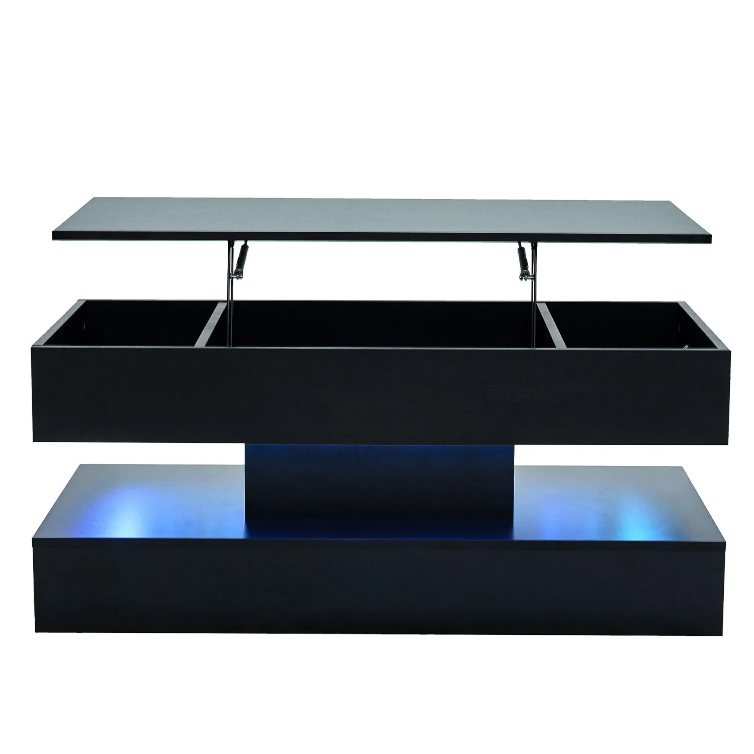 okwish Couchtisch mit LED Stauraum HydraulikHub Beistelltisch 100x50x42cm Schwarz