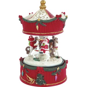 Nostalgische Spieluhr Weihnachtskarussell, 17cm hoch, mit Santa und Pferden als Weihnachtsdekoration.