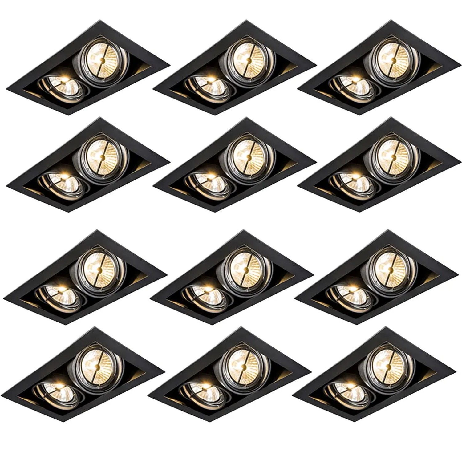 QAZQA 12er Set EinbauSpots Schwarz AR111 Verstellbar 2 Flammig Oneon