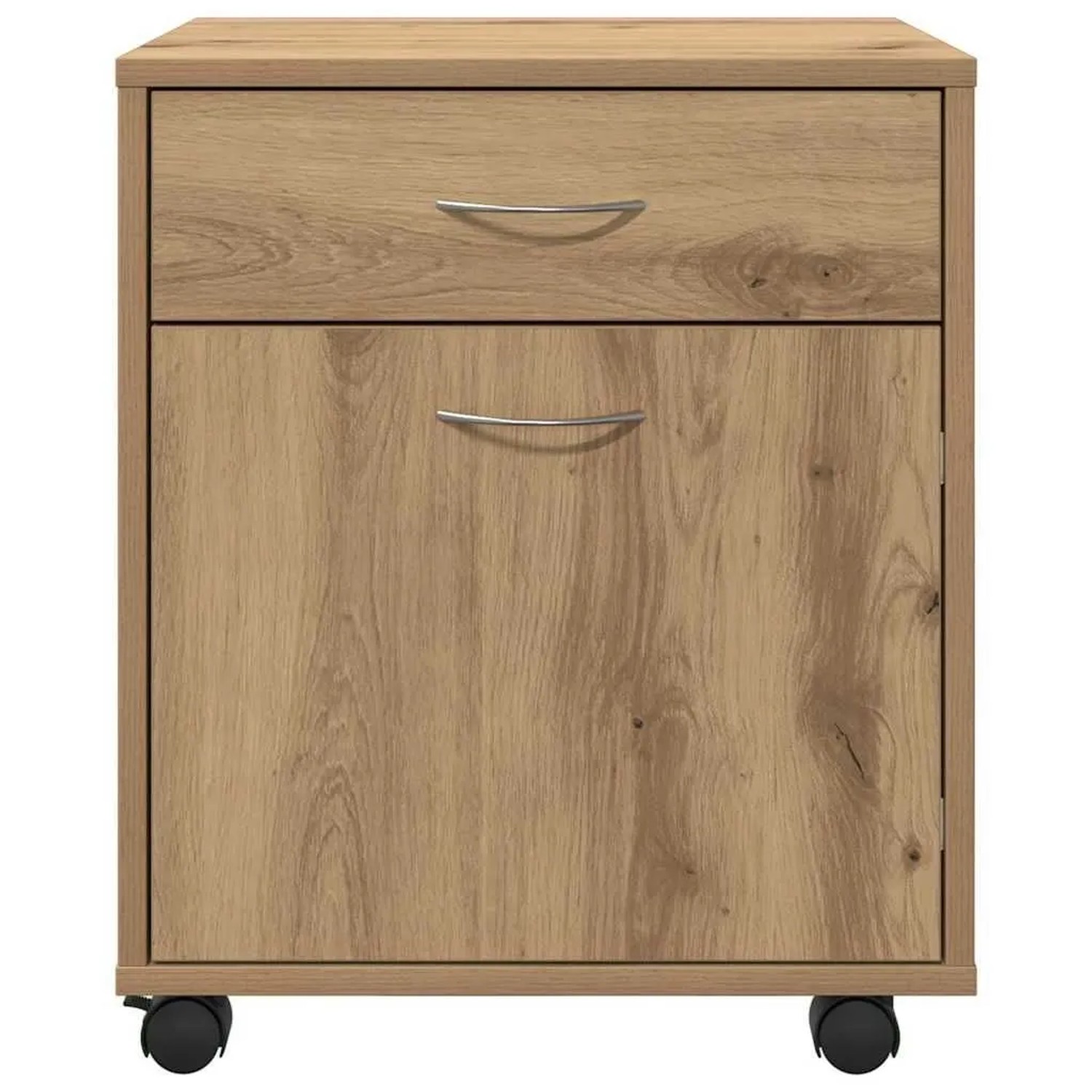 vidaXL Rollcontainer Artisan-Eiche, Holzwerkstoff, mit Schublade und Tür, auf Rollen.