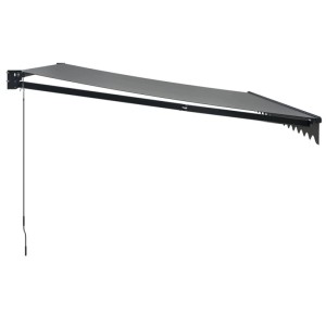 Anthrazitfarbene Furnicato Einziehmarkise 4,5x3 m aus Aluminium und Polyester mit UV-Schutz.