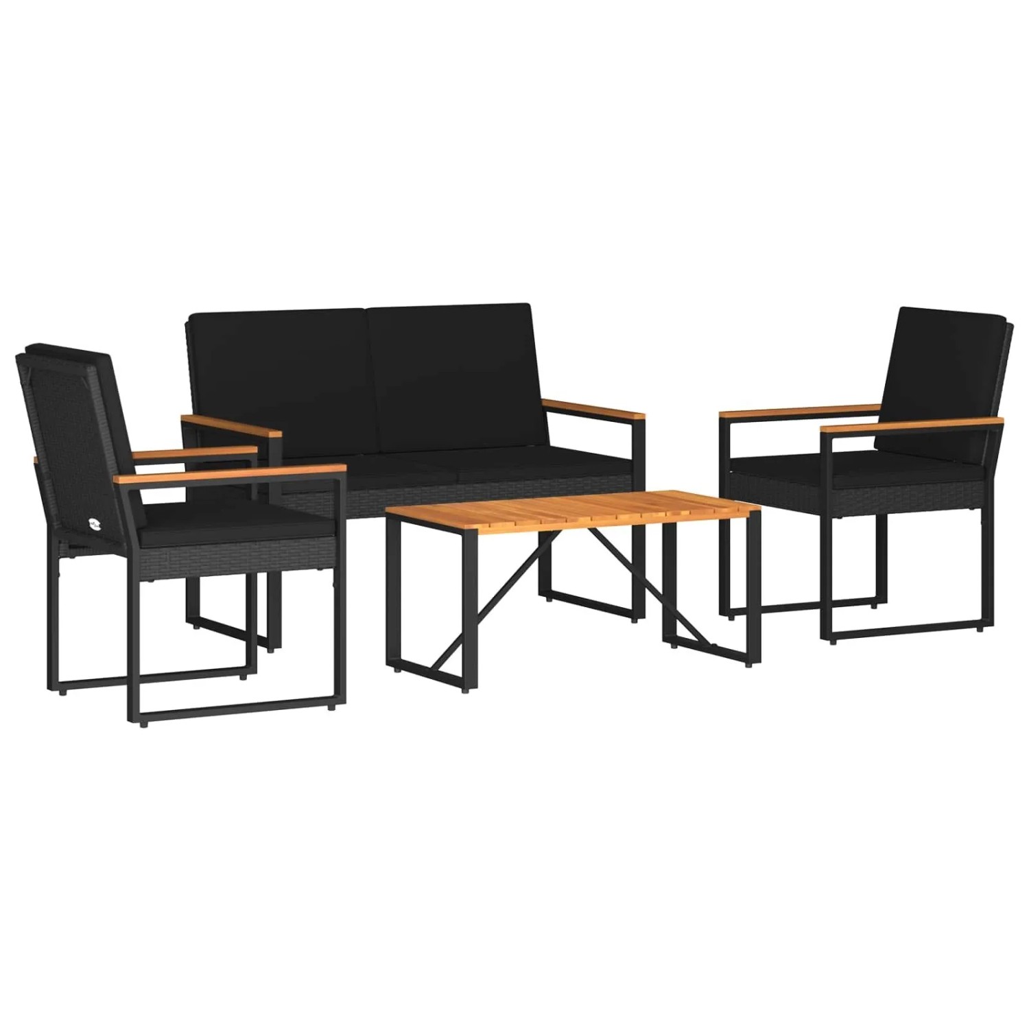 vidaXL Gartenmöbel-Set mit Kissen 4 Stk Schwarz Poly-Rattan 42025324