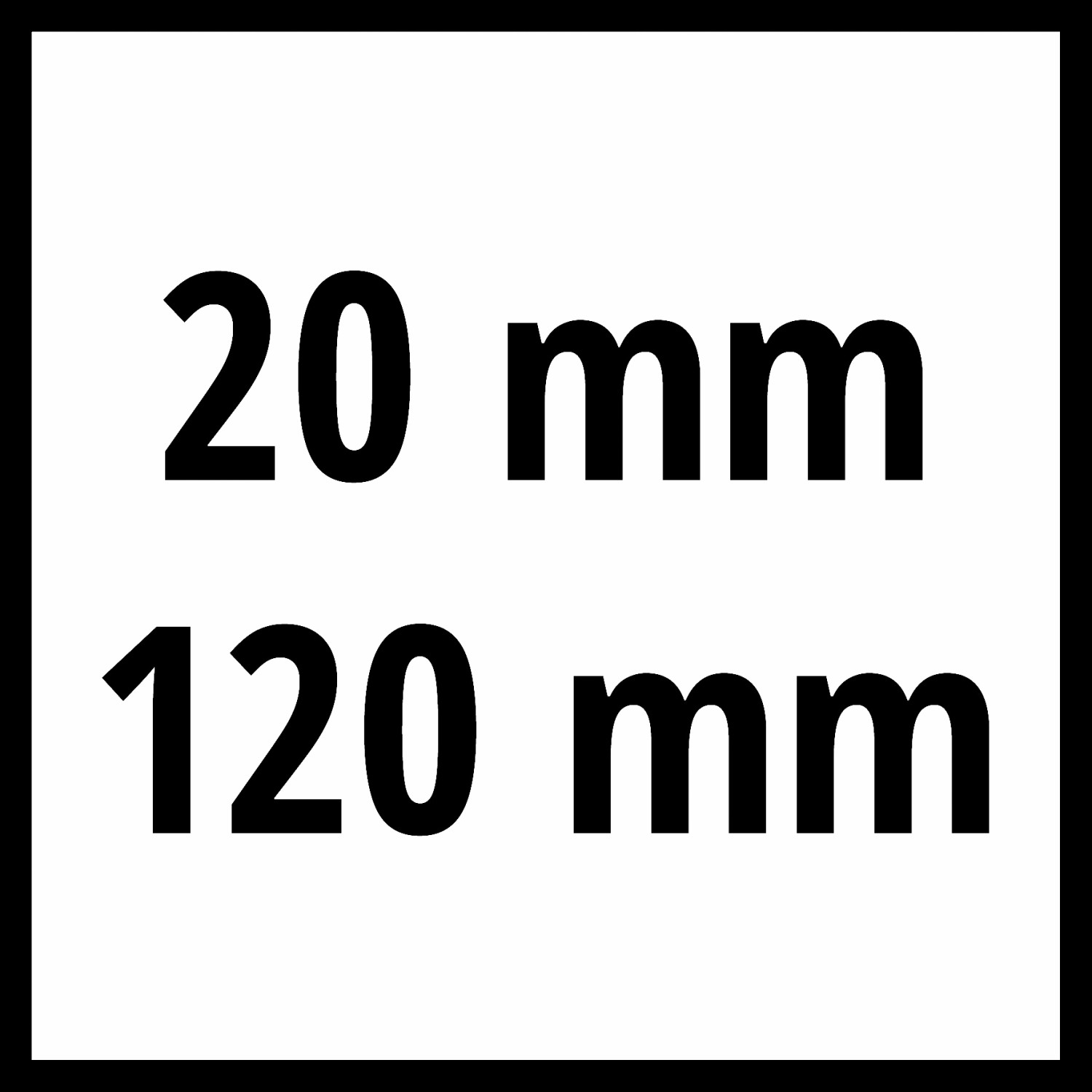 Abbildung der Maße 20 mm und 120 mm für die Einhell Ausblaspistole Lang.