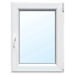 Weißes Kunststofffenster, 50x55 cm, 2-fach Verglasung, Anschlag rechts.