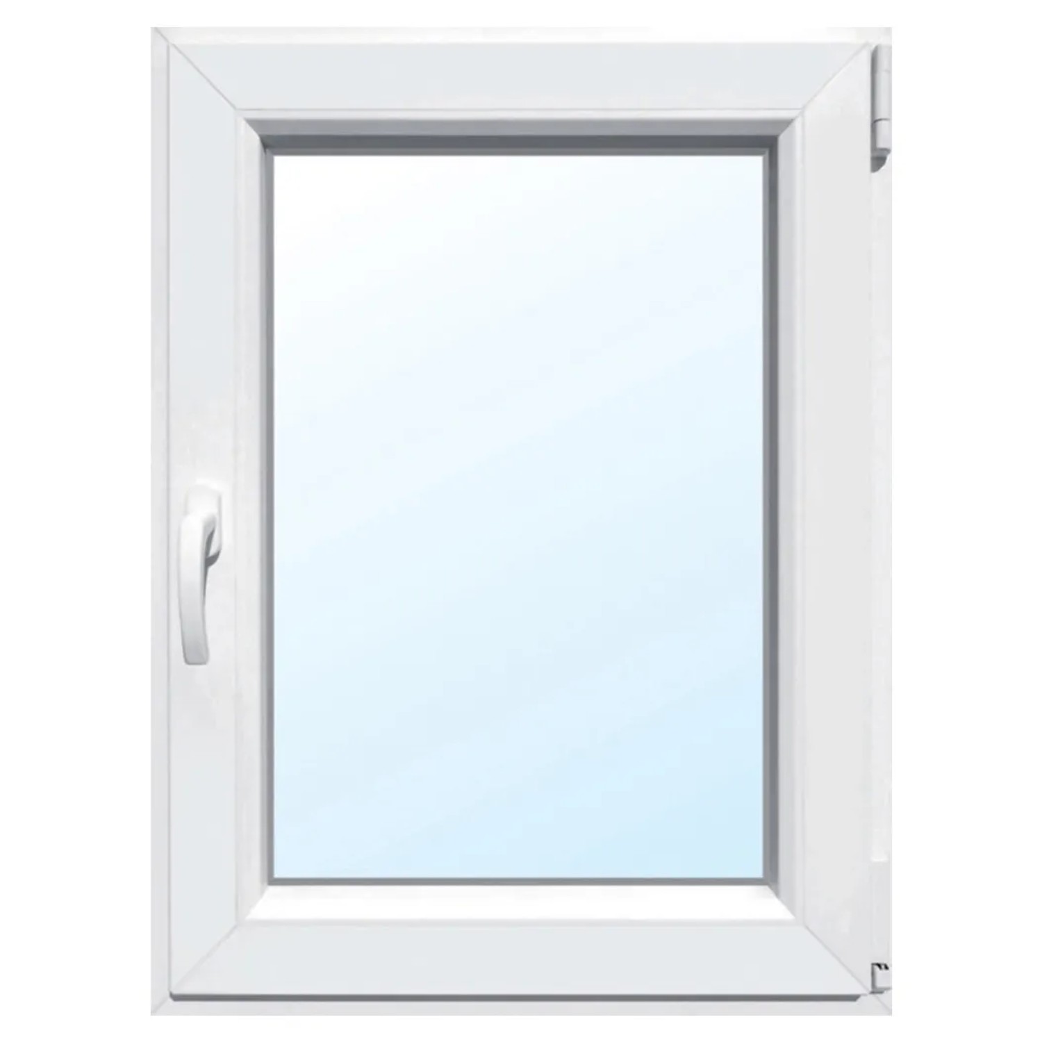 Weißes Kunststofffenster, 50x55 cm, 2-fach Verglasung, Anschlag rechts.
