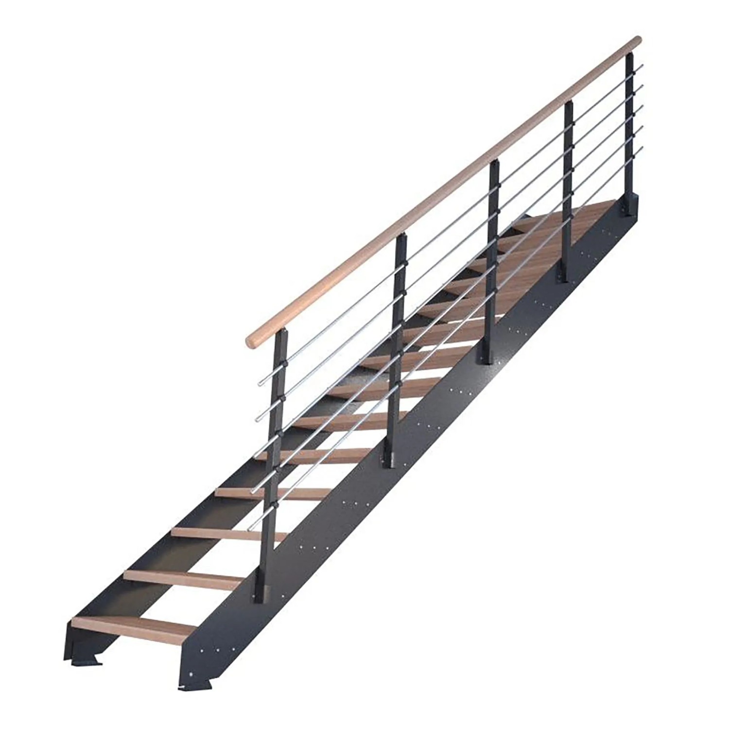 Treppe Kos mit 14 Buchenstufen, geölt, Metallgeländer in Anthrazit. Innentreppe mit FSC®-Zertifizierung.