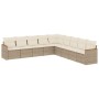 Beige 9-tlg. vidaXL Garten-Sofagarnitur aus Poly Rattan mit cremeweißen Kissen.