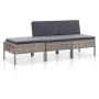 Graues 3-tlg. vidaXL Garten-Lounge-Set aus Rattan mit anthrazitfarbenen Auflagen.