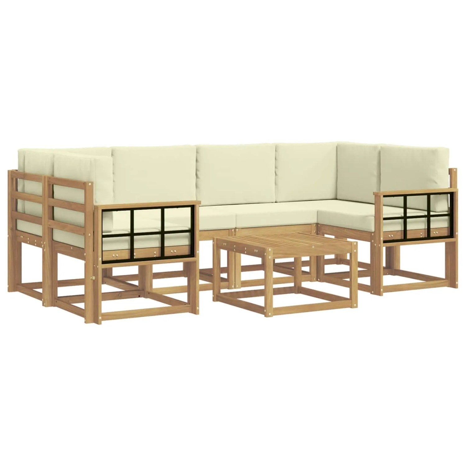 vidaXL Outdoor-Sofagarnitur mit Kissen 7-Tlg Weiß und Creme 3387324