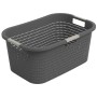 Anthrazitfarbener Rotho Wäschekorb Country (40 l) mit Rattanstruktur und Tragegriffen.