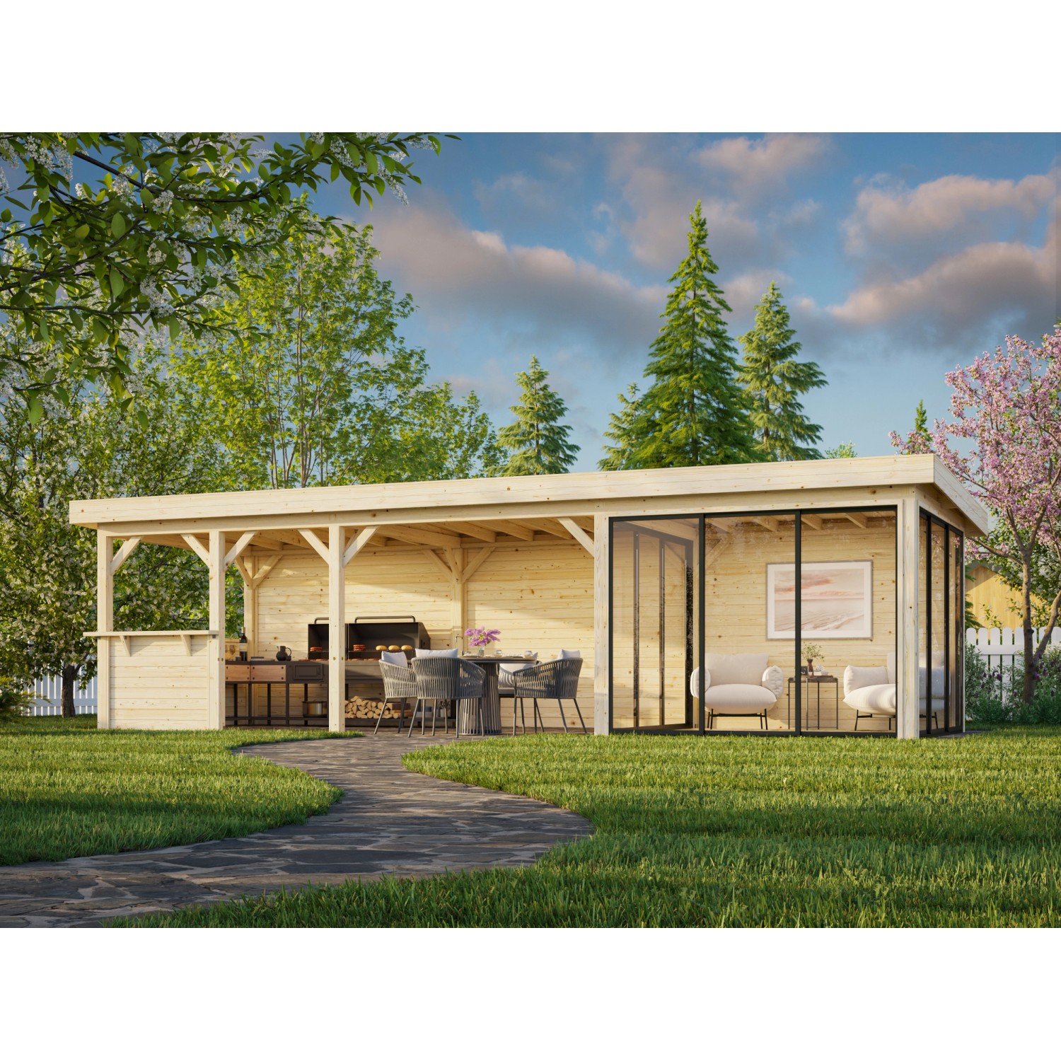 Palmako Pavillon Lenna Set 716 Slide Plus 876 x 300 cm Lackiert Weiß FSC® günstig online kaufen