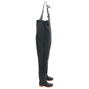 Schwarze vidaXL Wathose mit Stiefeln, Größe 43, für Arbeit und Freizeit.