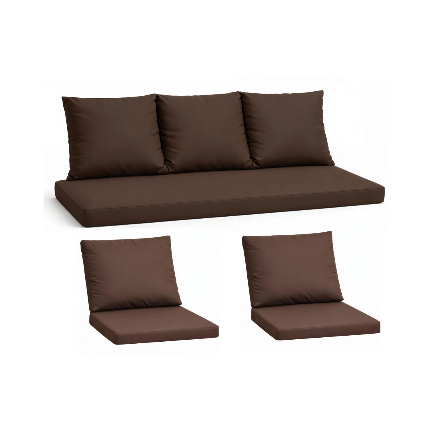 Setgarden Komfort Set Gartenloungekissen aus Technorattan-Möbel Kissen für Sofa 140x60 cm + Sessel 1tlg Braun