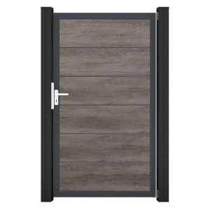 GroJa Basicline Premium Gartentor, 100x180 cm, Monument Oak Dekor, mit anthrazitfarbenem Rahmen.