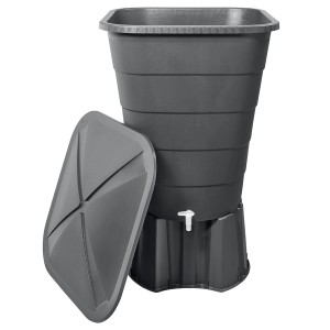 Garantia Regentonne Ibiza 300 l, eckig, Graphitgrau, mit Deckel und Hahn.