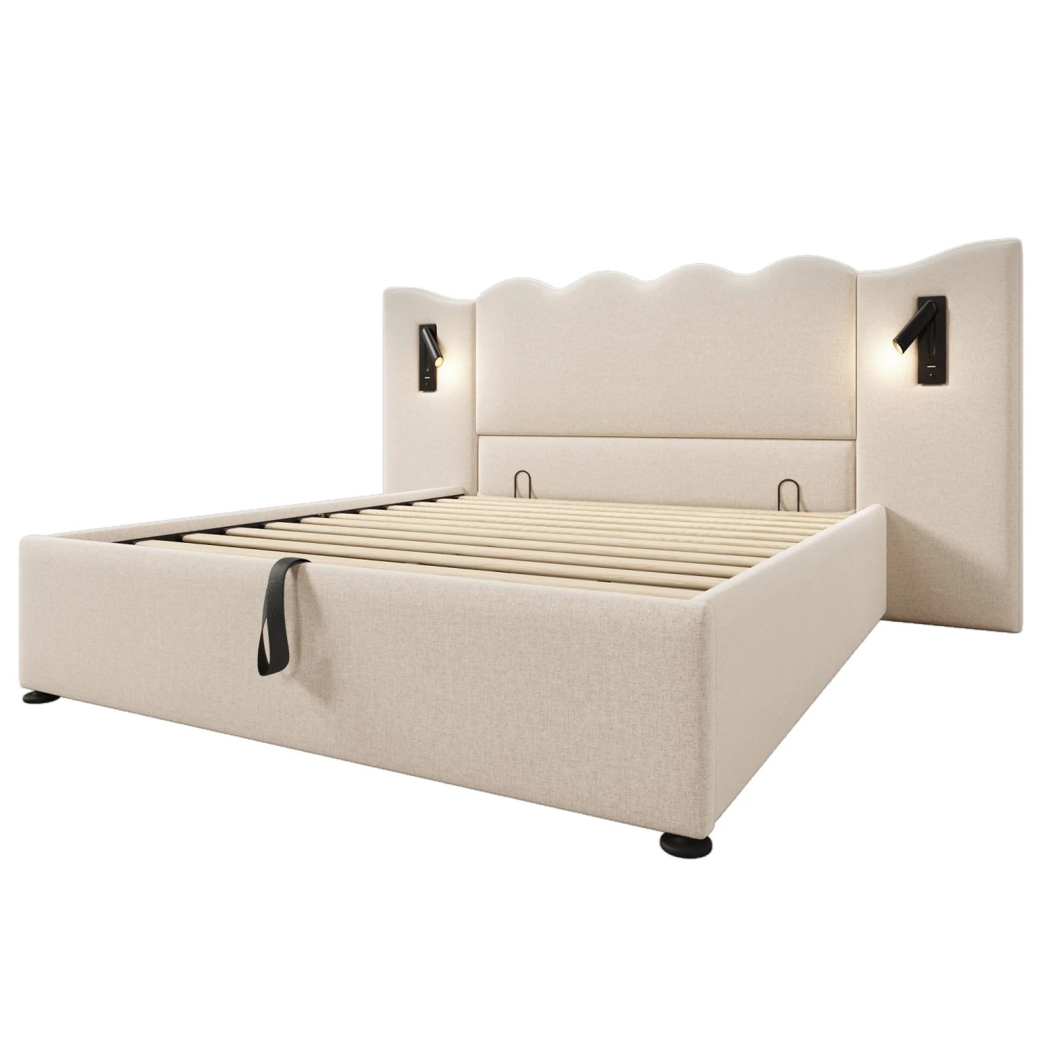 okwish Polsterbett 160x200cm mit Stauraum Doppelbett Beige ohne Matratze