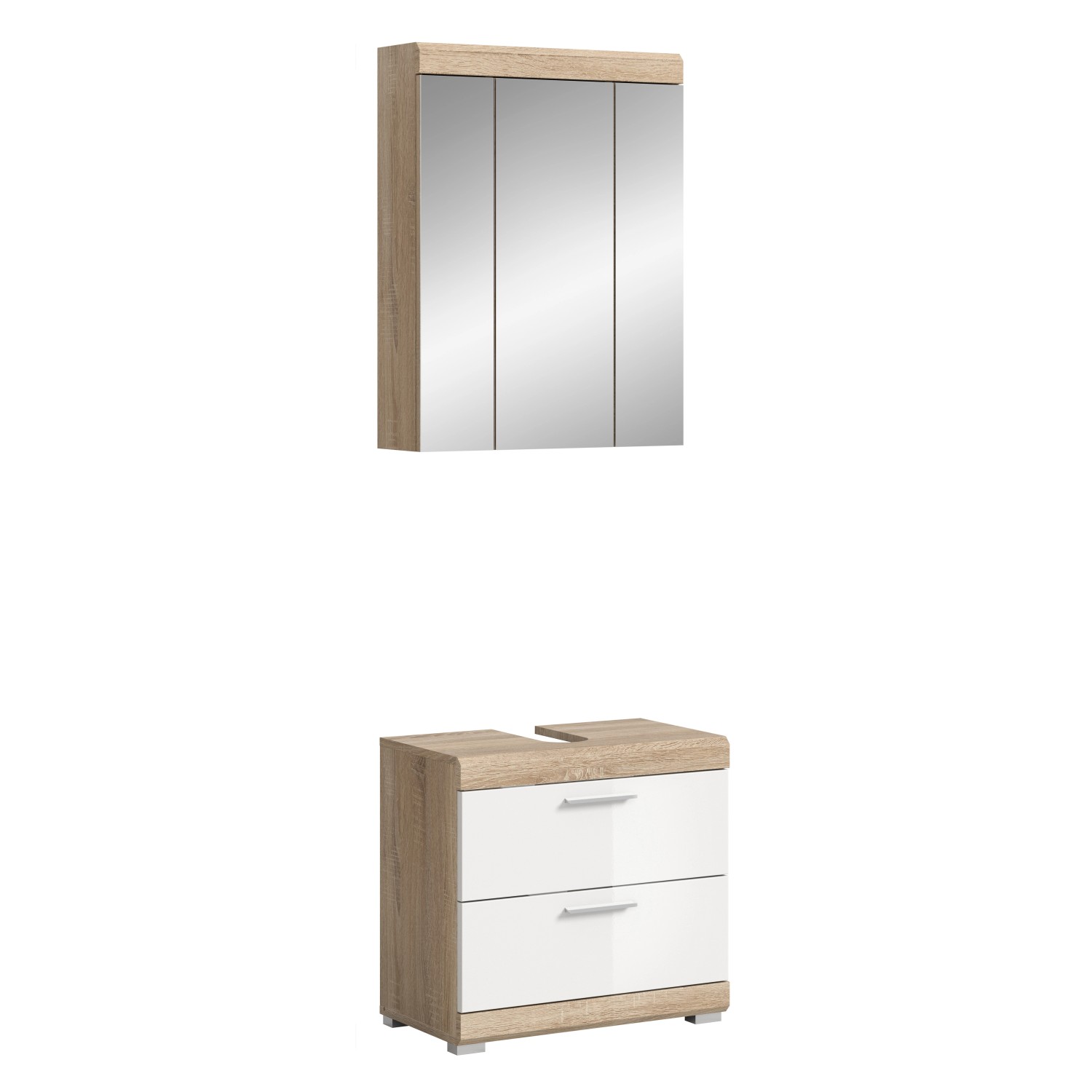 Badkombi Lambada m. Spiegelschrank Eiche Hell/Weiß Hochglanz 60 cm 2-tlg. günstig online kaufen