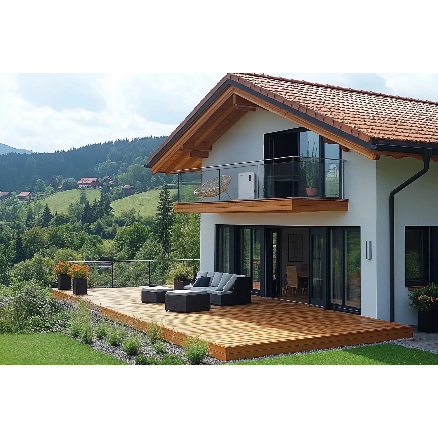 Haier Energiespeicher Gloria HPS-2.5-800 am Hausbalkon. All-in-One Speicher für Balkonkraftwerke.