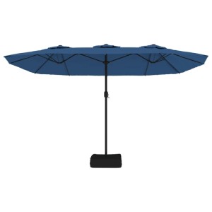 furnicato Doppelsonnenschirm Azurblau, 449x245 cm, mit dunklem Ständer. Ideal für Balkon oder Terrasse.