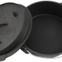 Schwarzer El Fuego Dutch Oven aus Gusseisen (7,2 l) mit Deckel (1,8 l) und Tragebügel. Grillutensil.