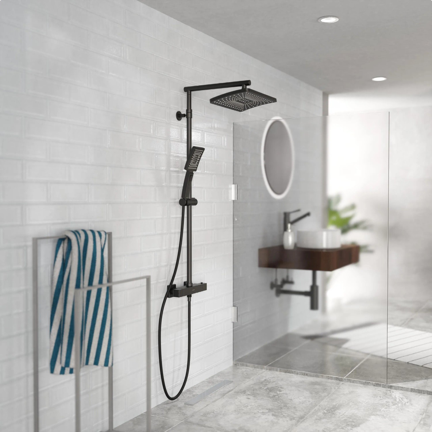 Schütte Duschsystem Trento Regendusche Thermostatarmatur Schwarz Matt kaufen bei OBI