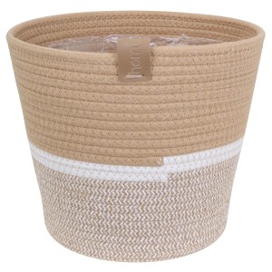 Baumwollkorb Natur-Weiß-Beige, Ø 24 cm, ideal als Übertopf im Boho-Stil.