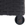Detailaufnahme: Schwarze Poly-Rattan Kissenbox mit Rollen für einfachen Transport.