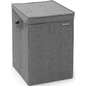 Stapelbare Brabantia Wäschebox in Grau (Pepper Black) mit Deckel und Tragegriffen.