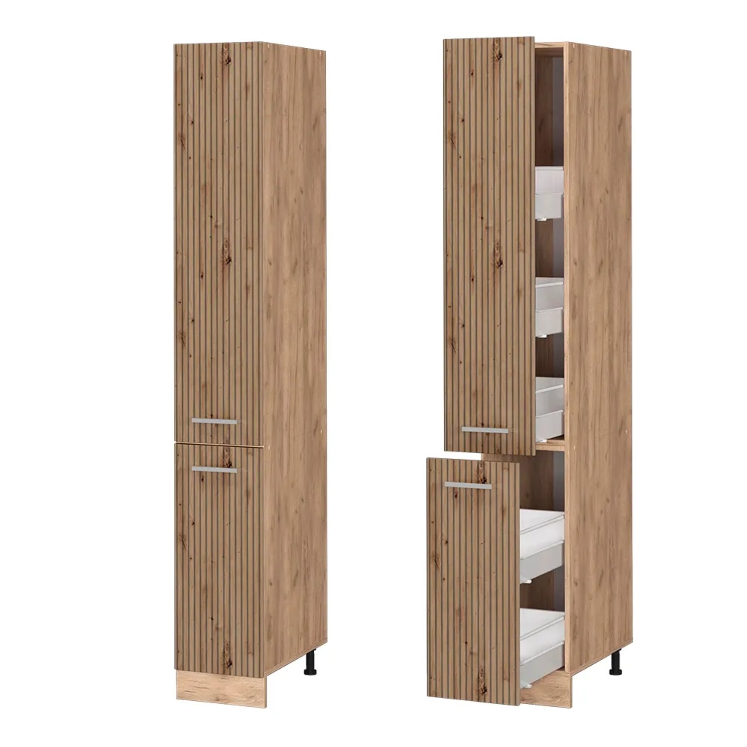 Vicco Apothekerschrank R-Line in Artisan- und Goldkraft Eiche, 30 cm breit, für die Küche.