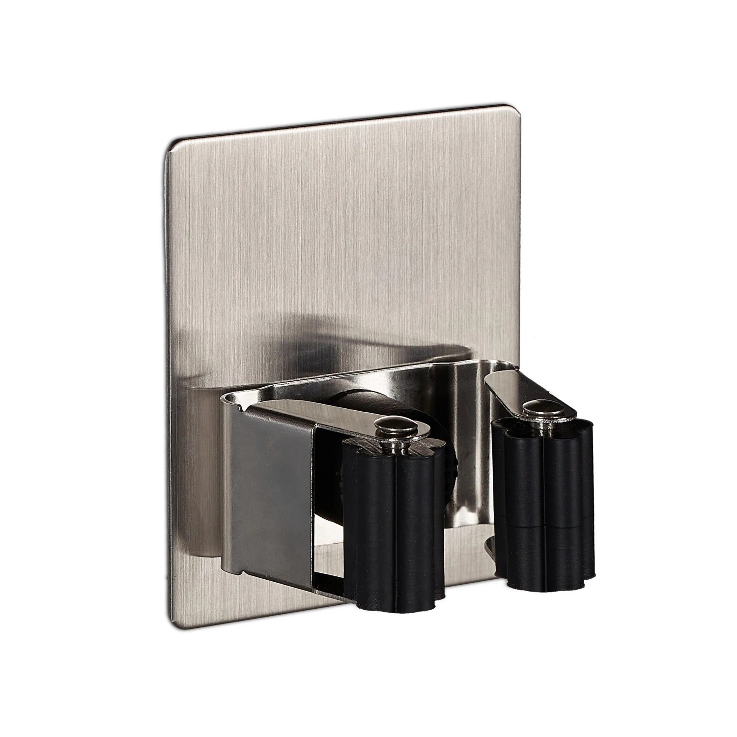 Relaxdays Gerätehalter 2er Set Edelstahl Kunststoff Silber Schwarz Selbstklebend 8 cm x 6,5 cm x 4 cm