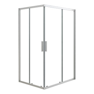 Eck-Duschkabine AICA 100x80cm mit Schiebetür, 5mm ESG Glas und silbernem Rahmen.