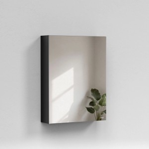 Emke Spiegelschrank, schwarz, 50x65cm, 1-türig. Badezimmerschrank für Waschtisch.