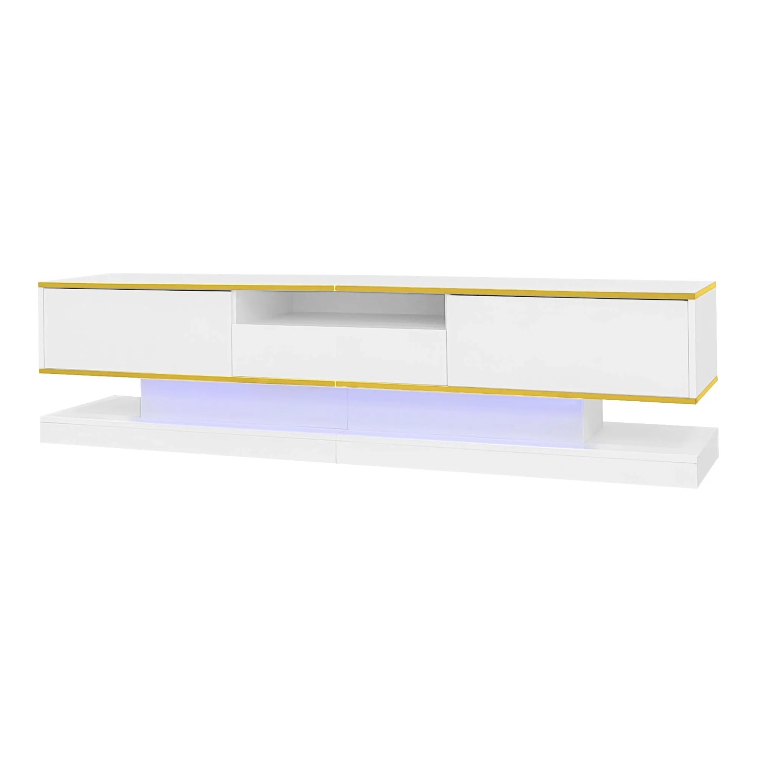 okwish TV Schrank mit Schubladen Offenem Fach LED Hochglanz Wohnzimmer 180x38x45cm Weiß