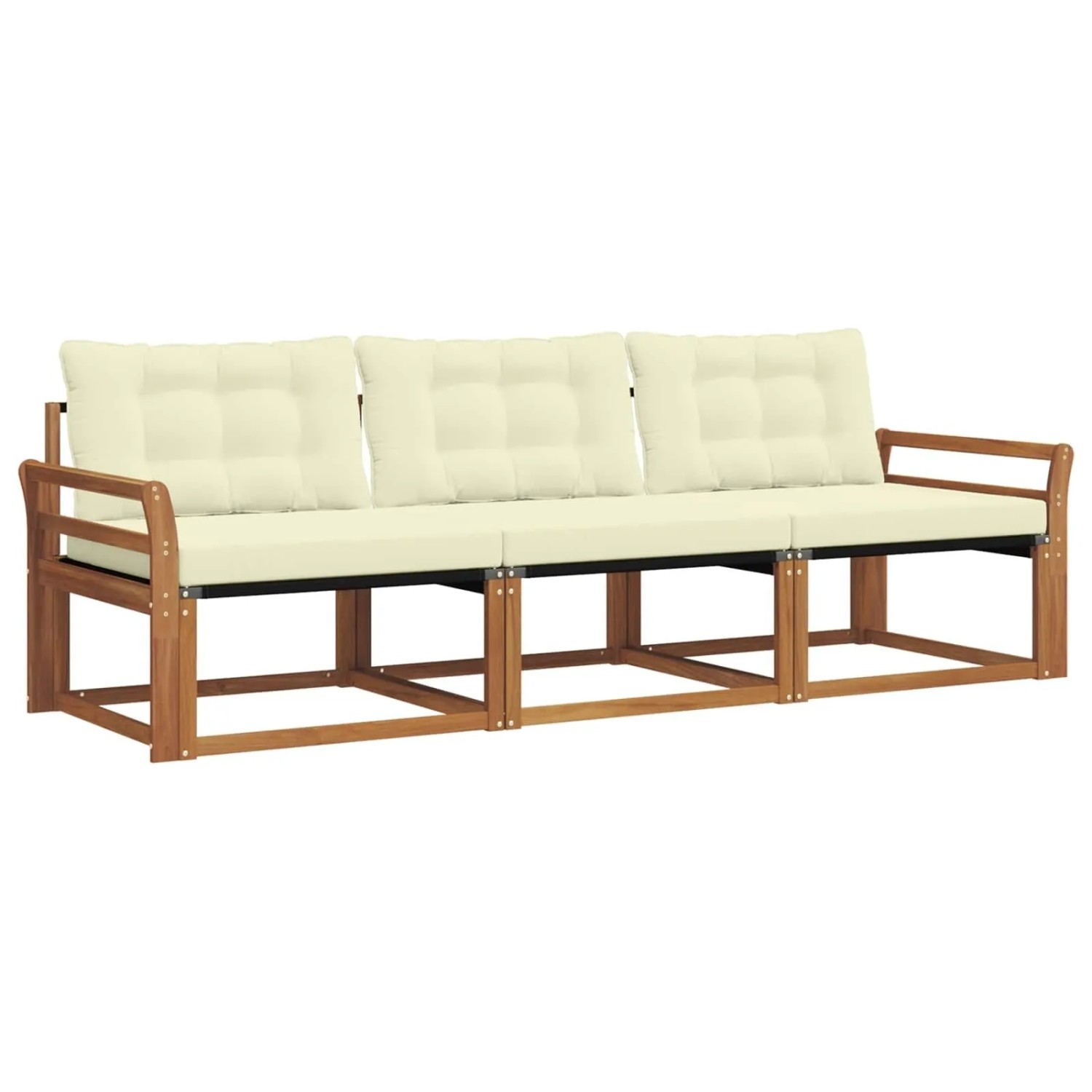 vidaXL Outdoor-Sofagarnitur mit Kissen 3-Tlg Natur und Creme 3369145
