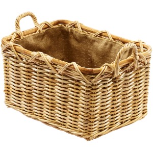 Rechteckiger Kobolo Holzkorb aus Rattan mit Jute und Griffen.