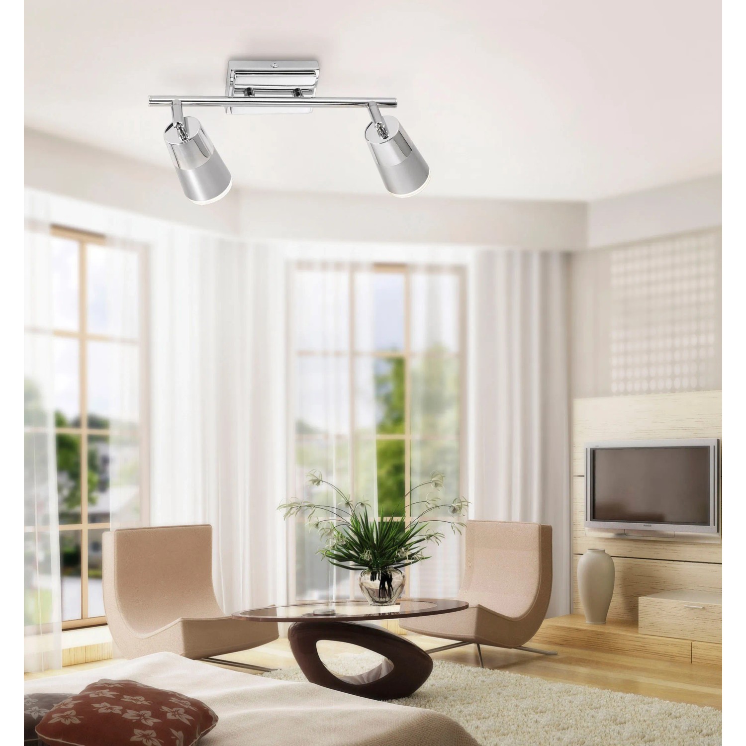 Moderne, 2-flammige LED-Deckenleuchte Dalli in Chrom von Just Light.