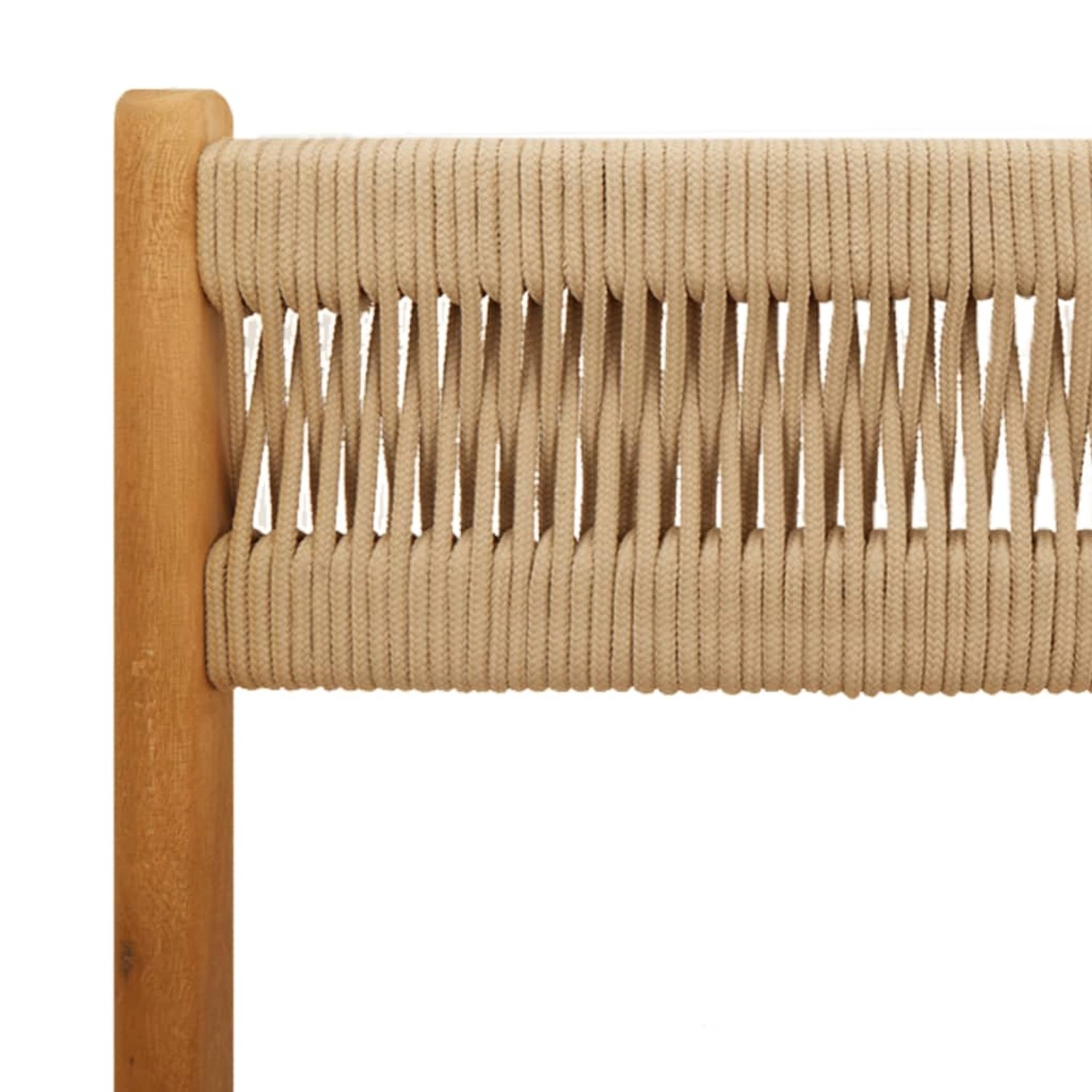 Detailansicht: Beige Rückenlehne aus Polypropylen und Akazienholz des vidaXL Bistro-Stuhls.