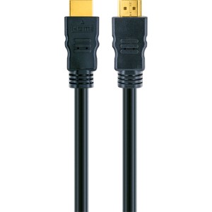 Schwaiger High-Speed-HDMI-Kabel mit Ethernet, schwarzes Kabel mit goldenen Anschlüssen.