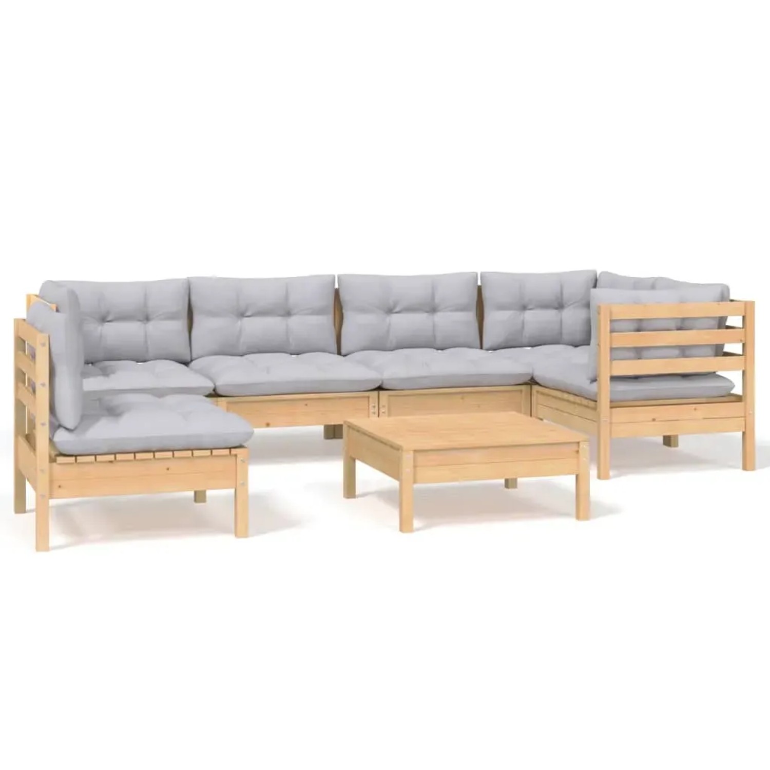 vidaXL 7-Tlg Garten-Lounge-Set mit Grauen Kissen Kiefernholz 3096423