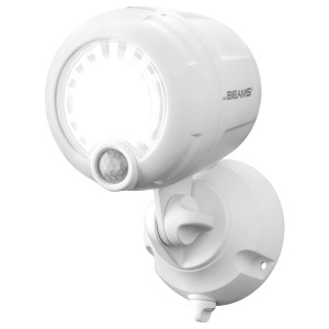 Weißer Mr. Beams LED-Außenstrahler MB360XT mit Bewegungsmelder für den Außenbereich.