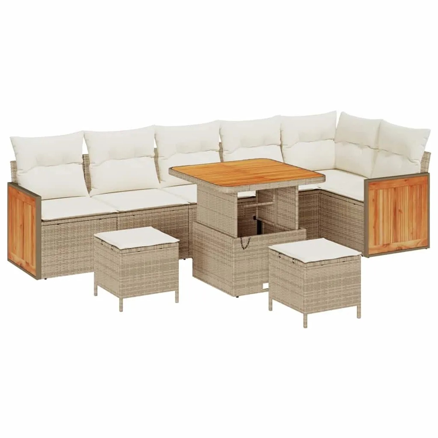 vidaXL Gartensofa-set mit Kissen 9-Tlg Beige und Creme 3363321