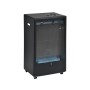 Schwarzer Firefix Gas-Heizofen 4200 Eco+ mit Rollen und blauer Flamme.